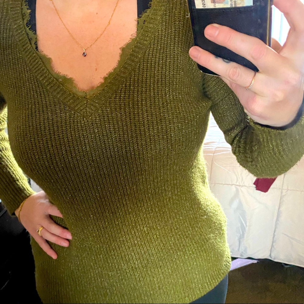 Sweater with lace trim v-neck